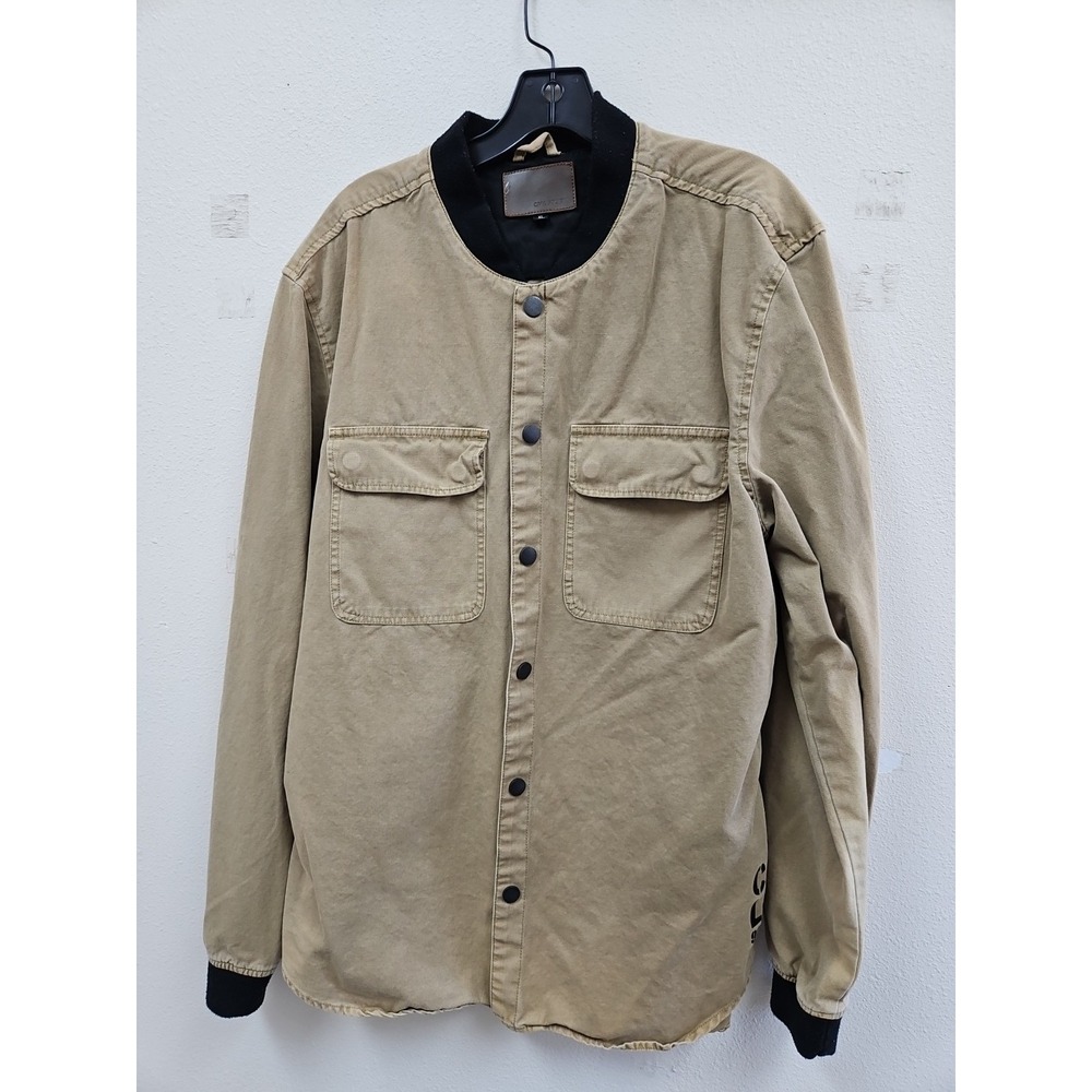 Civil Society Khaki Shirt Jacket Men's Size XL Snap Front 100% Cotton Crew Neck